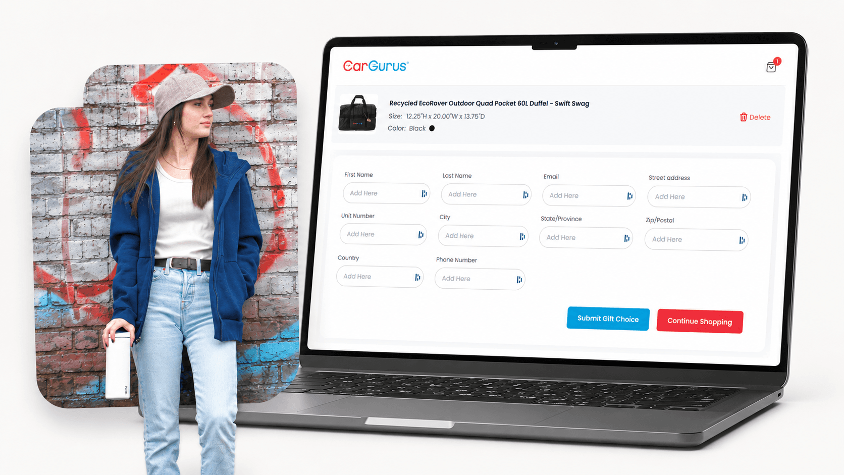Pop-up shop checkout screen collecting size and address fields