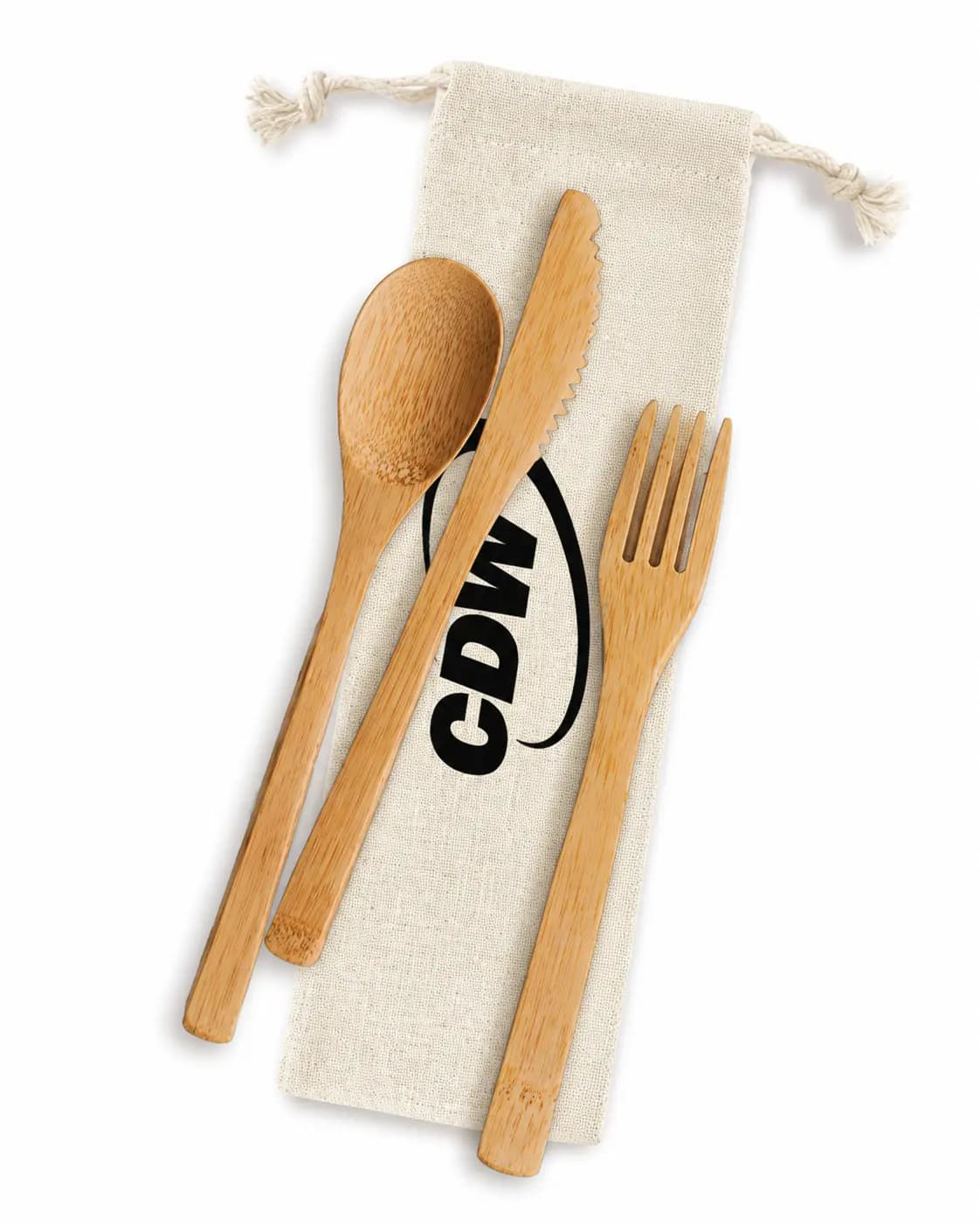 CDW branded bamboo cutlery set