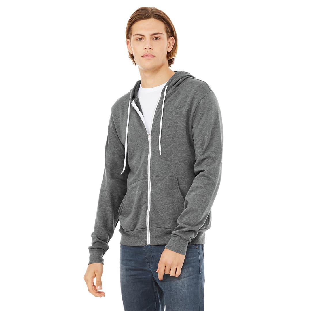 Fleece Contrast Zip-Up Hoodie with Pocket-Unisex - Main product view 1