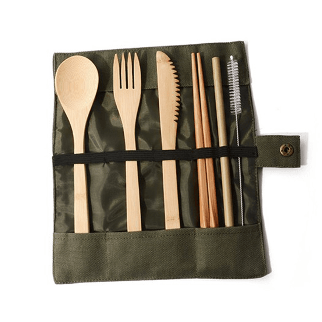 Bamboo Cutlery Set 7-piece with Carrying Case - Main product view 1