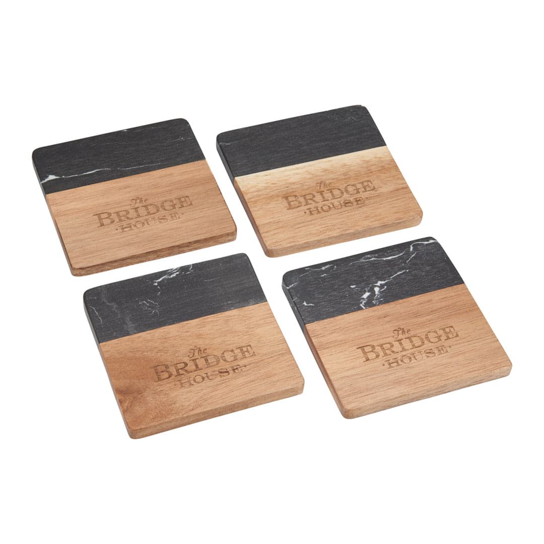 Black Marble and Wood Coaster Set of 4 - Main product view 1