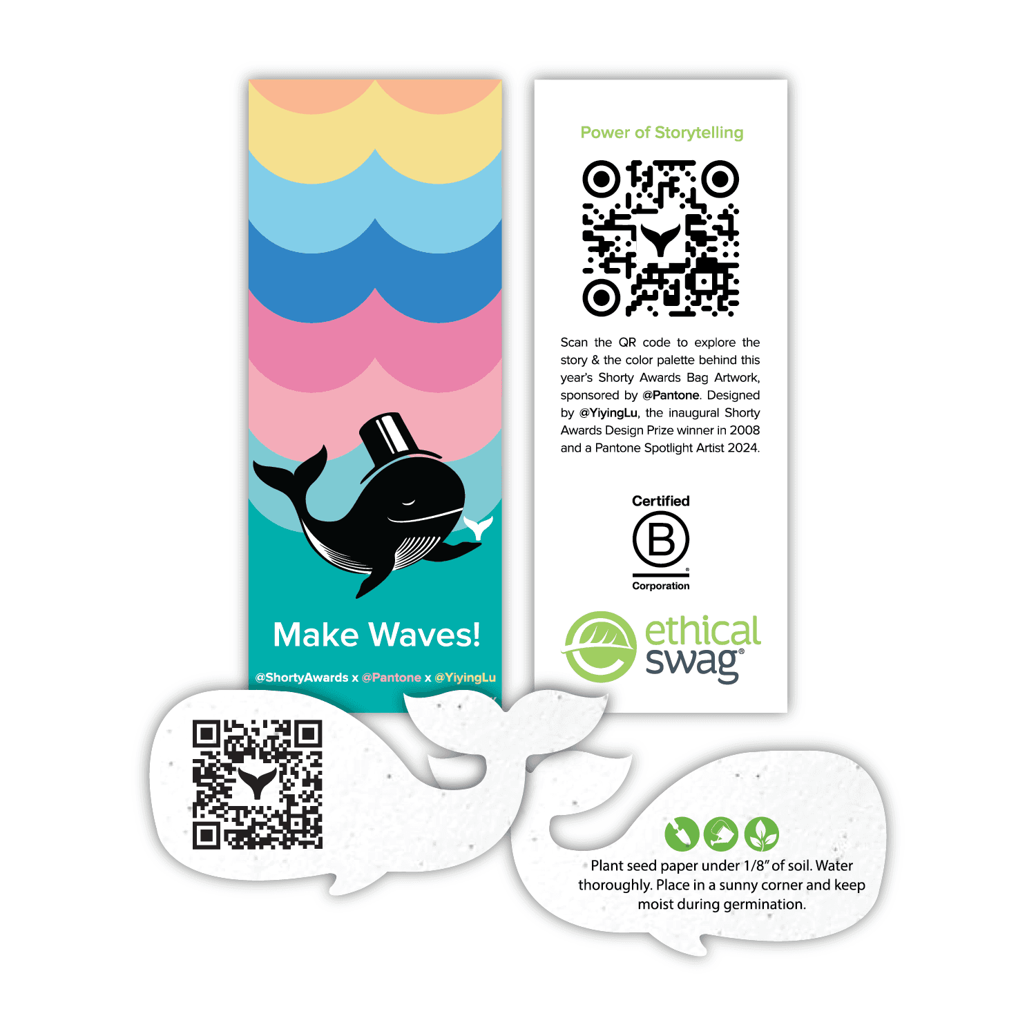Small Double-Sided Print Eco Bookmark With Detachable Plantable Printed Seed Paper Shape - Main product view 1