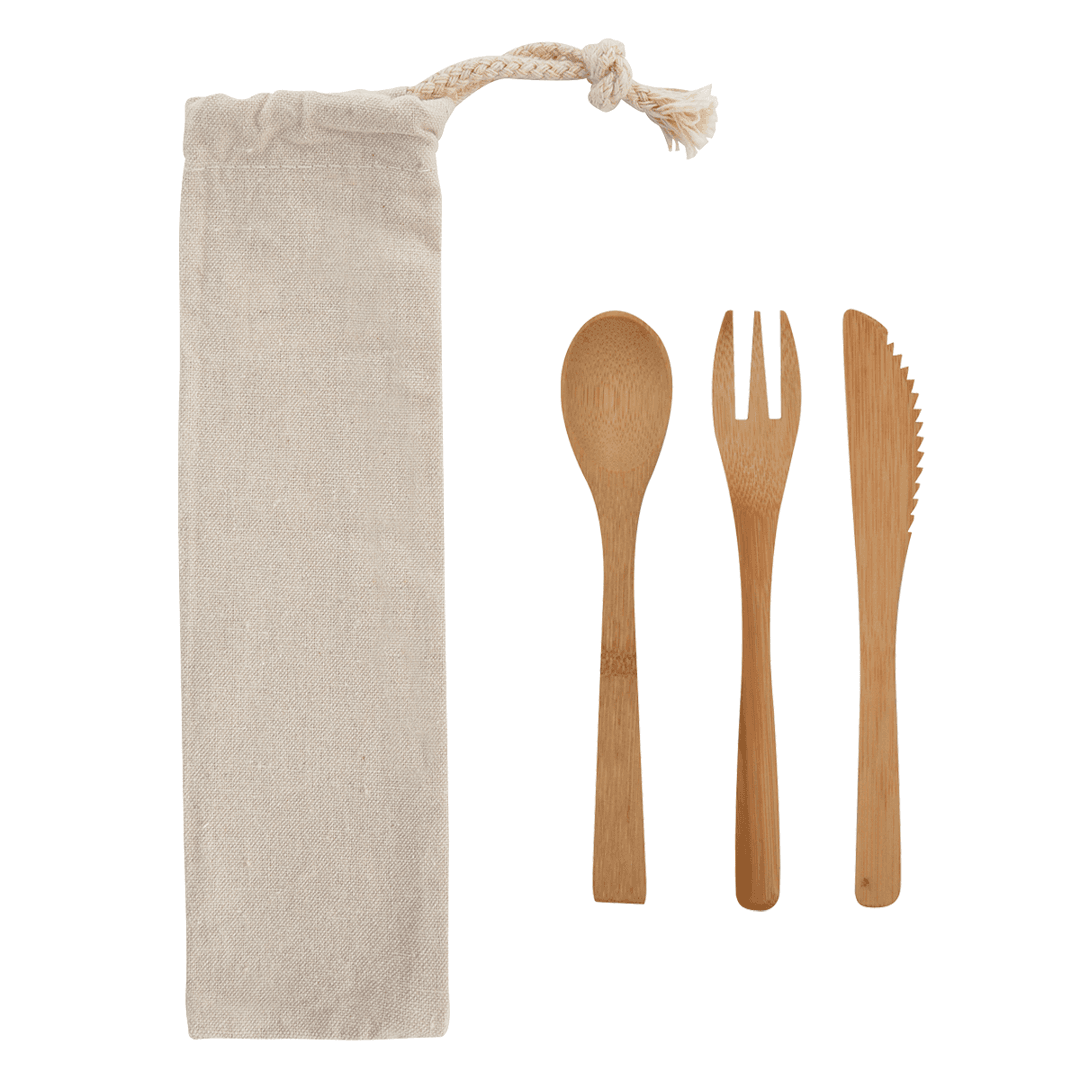 GreenBite 3-Piece Bamboo Utensil Set in Travel Pouch product image 3
