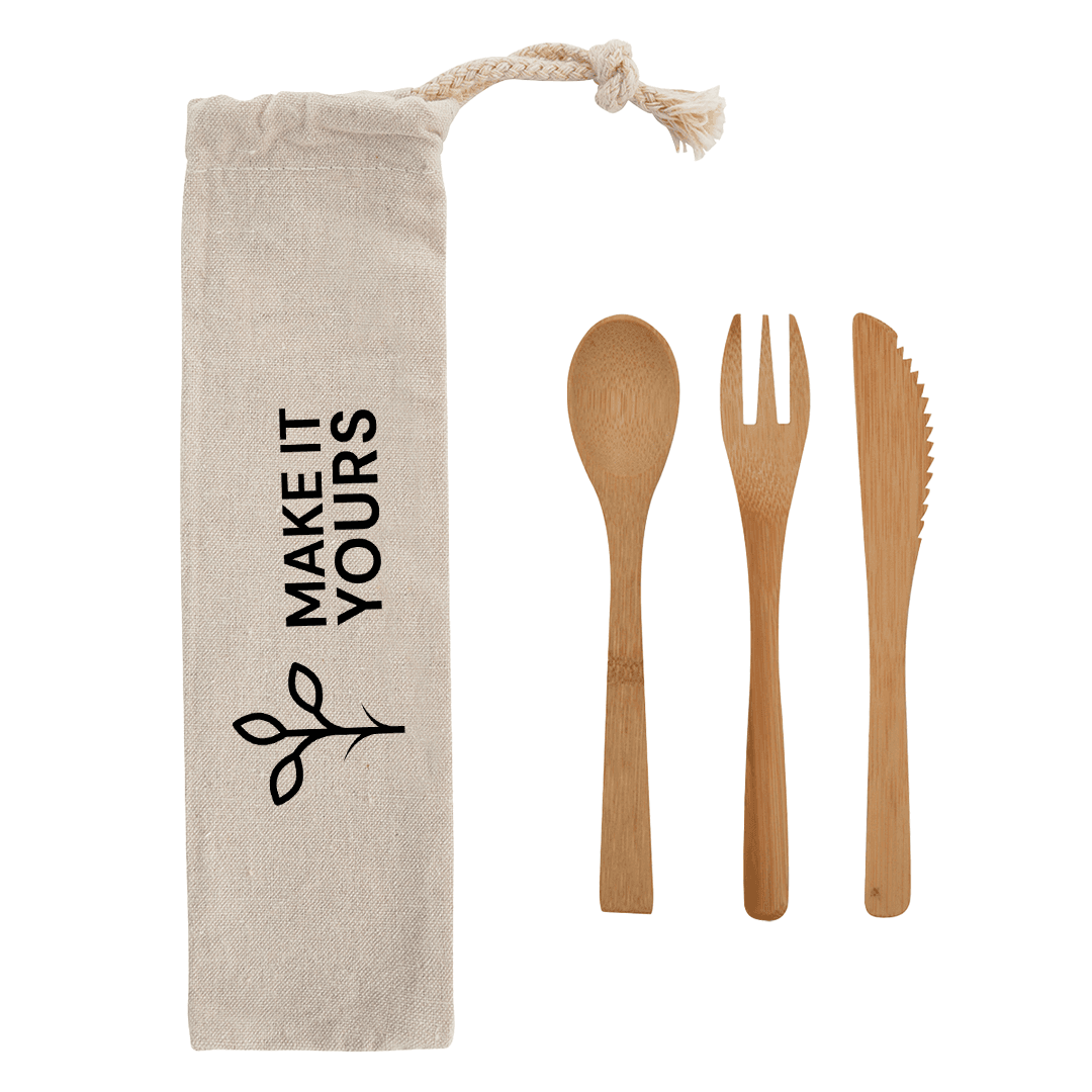 GreenBite 3-Piece Bamboo Utensil Set in Travel Pouch product image 2