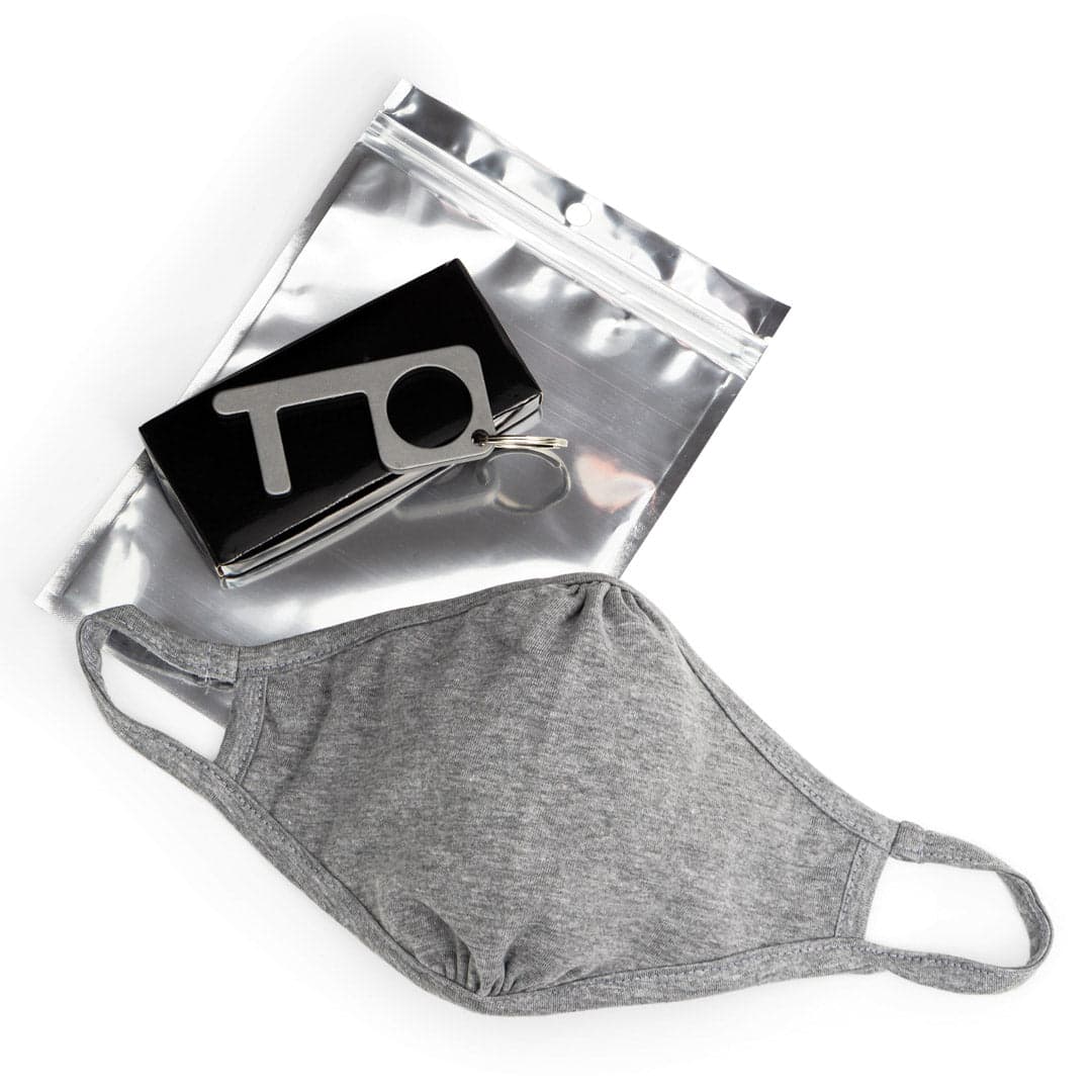 Recycled Poly Cotton Face Mask with Touch-Free Keychain Set - Main product view 1