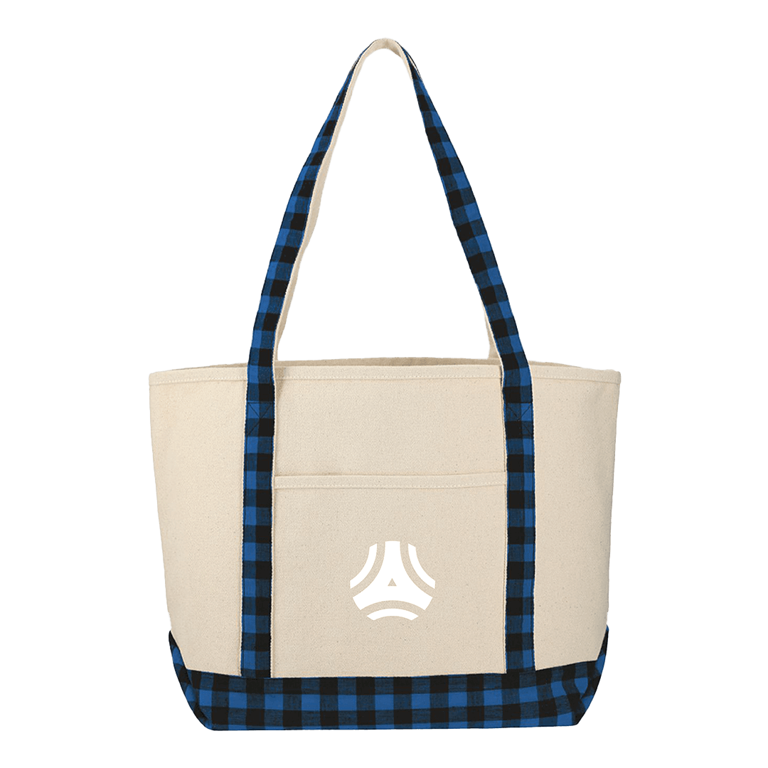 Plaid Accents 18 Oz Natural Cotton Boat Tote Bag - Main product view 1