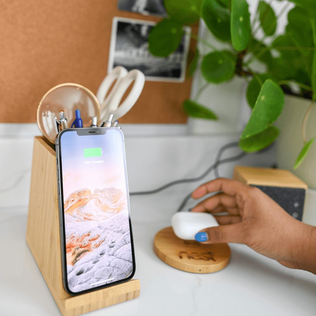 Arden Round Bamboo Wireless Charger - Main product view 1