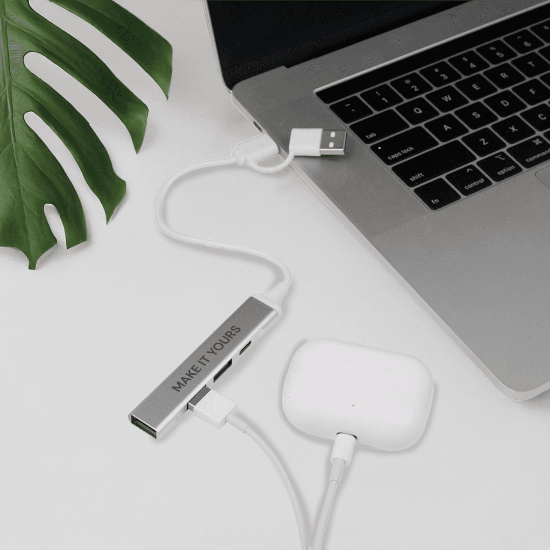 Recycled Aluminum USB Hub with 4 Ports – A & C Compatible - Main product view 1