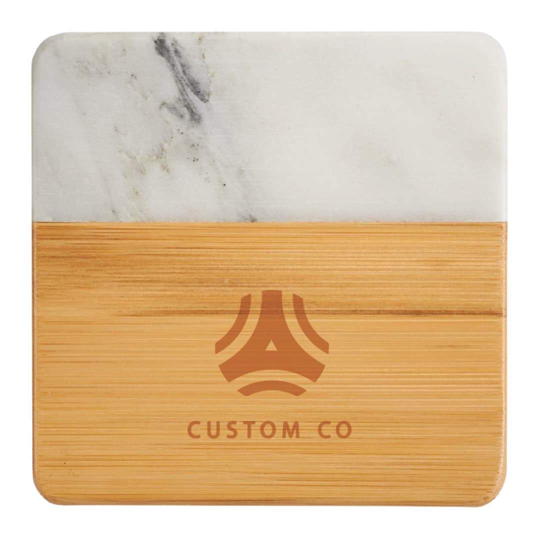 White Marble and Bamboo Coaster Set of 4 - Main product view 1