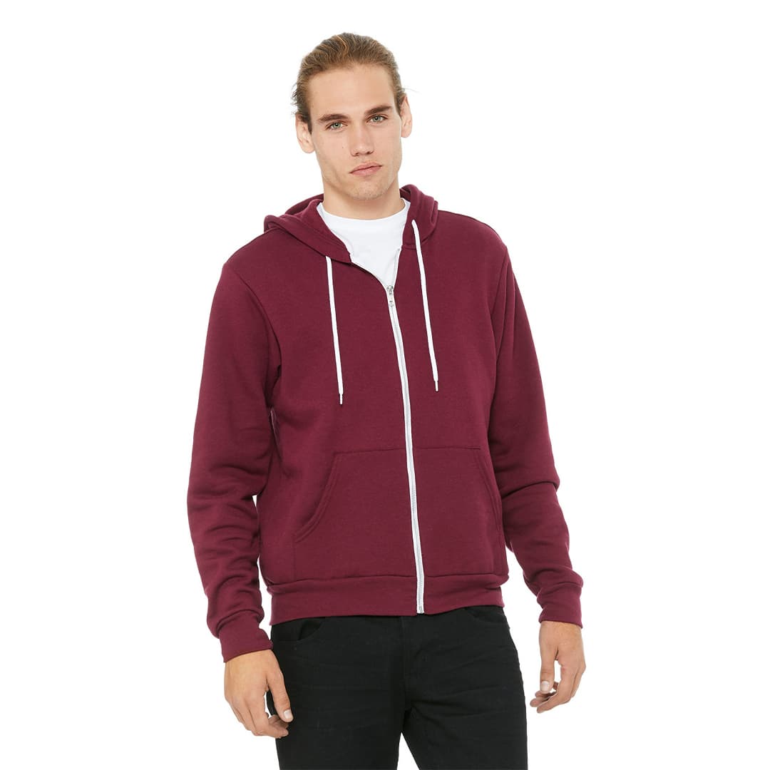 Fleece Contrast Zip-Up Hoodie with Pocket-Unisex product image 2