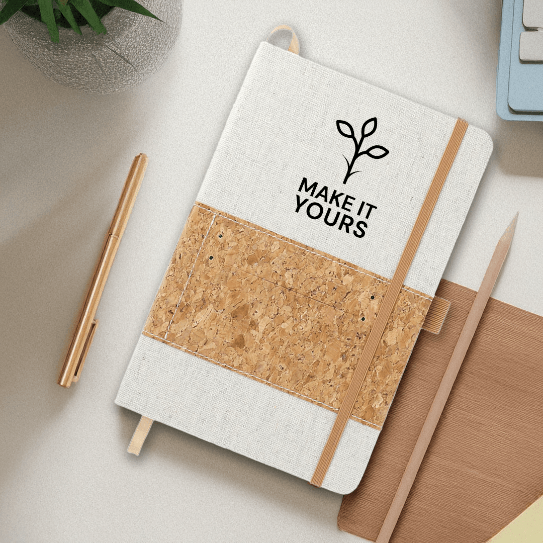 Recycled Cotton and Cork Notebook with Card Holder 5.5 x 8.5 Inch - Main product view 1