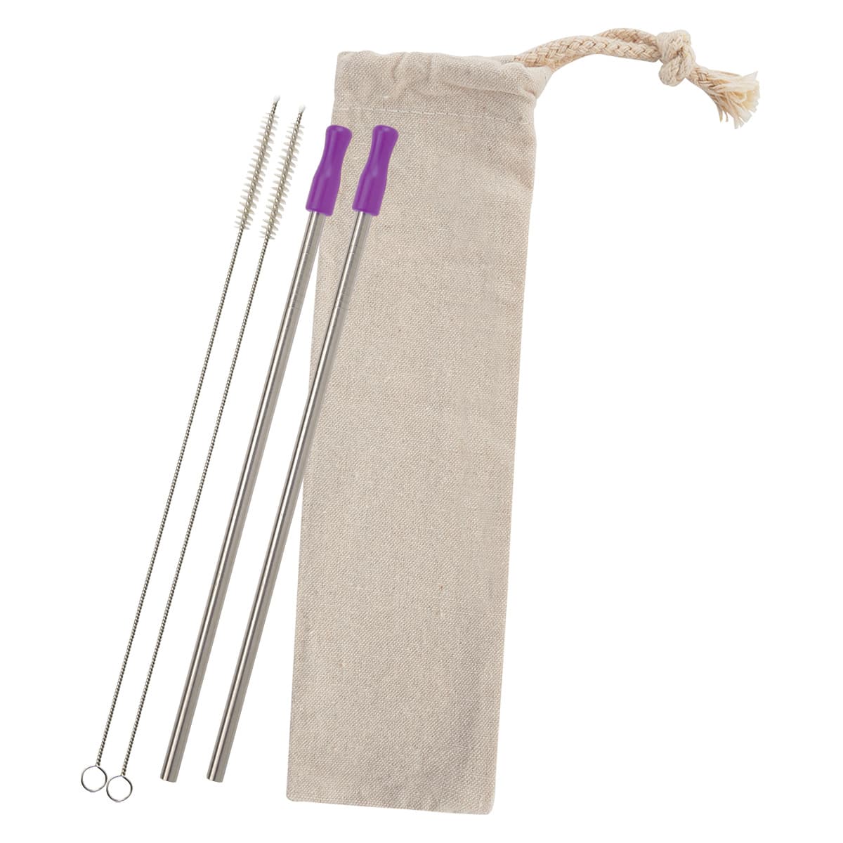 2-Pack Reusable Stainless Straw Set with Cotton Pouch product image 3