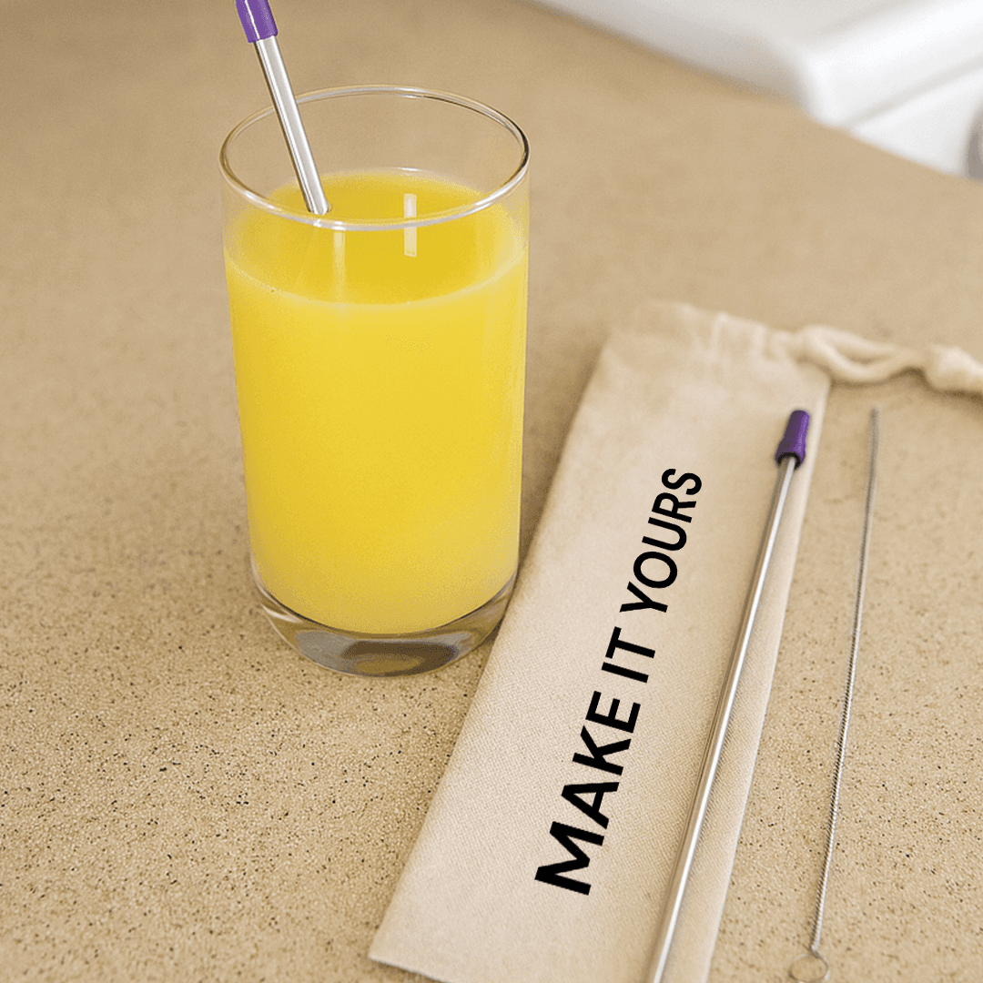 2-Pack Reusable Stainless Straw Set with Cotton Pouch product image 1