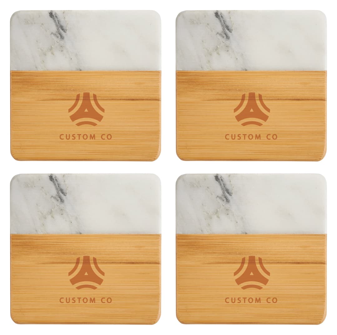 White Marble and Bamboo Coaster Set of 4 product image 2