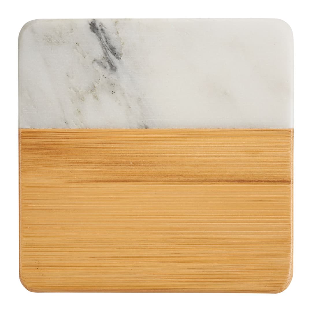 White Marble and Bamboo Coaster Set of 4 product image 3